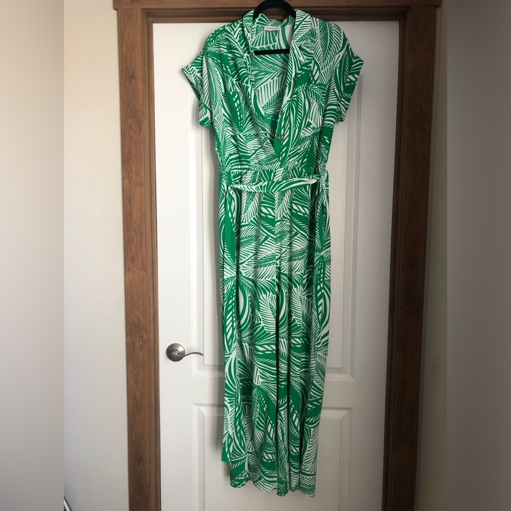 Green Leaf Print Pant Suit